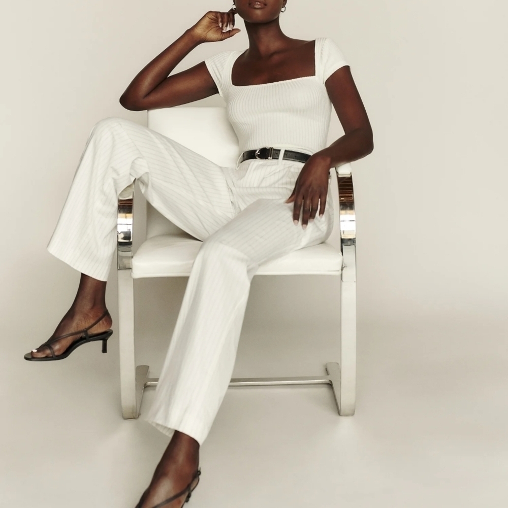 Reformation Oren Pant in White Stripe size 0 NWT